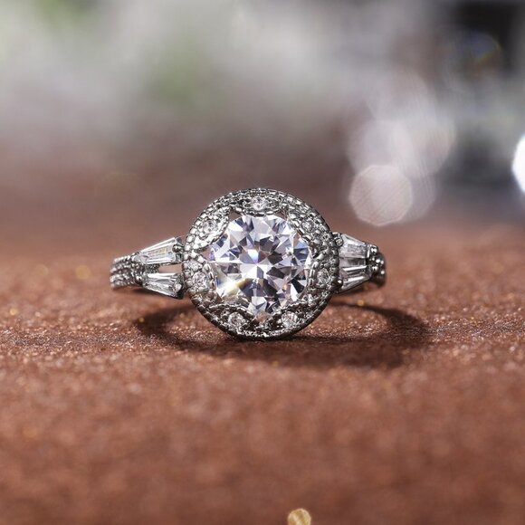 😍Statement CZ Flower 925 Silver Plated Vintage Wedding Ring for Women, L064 - Picture 8 of 9